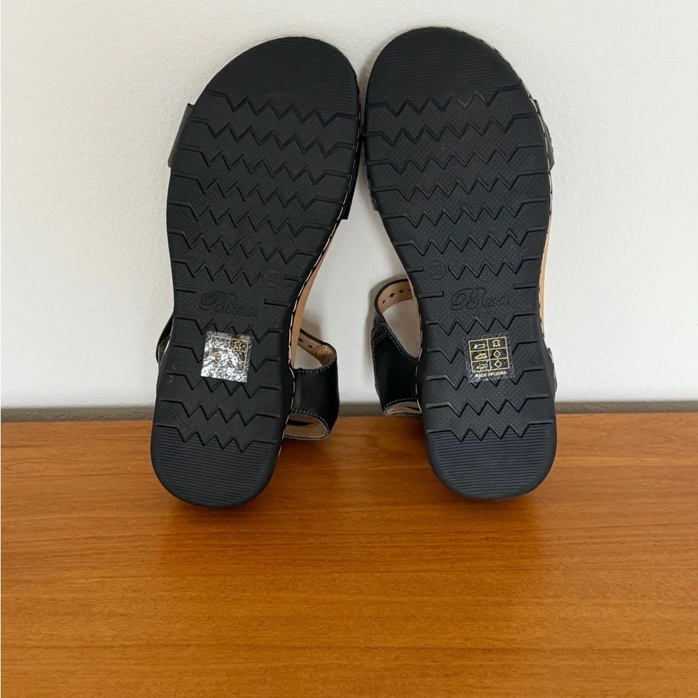Comfort Black Leather Memory Foam Footbad Sandals EVA Walking Shoes-Biza Melody